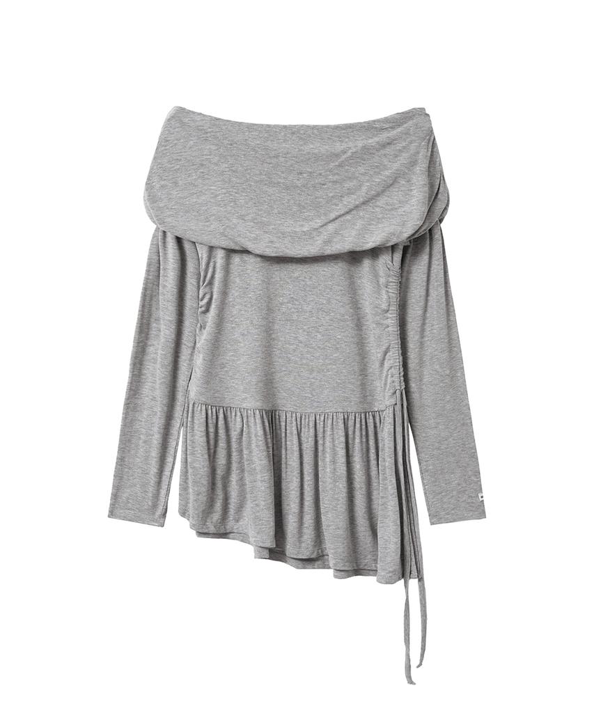 Lense Shirring Off-Shoulder Tee Melange Gray