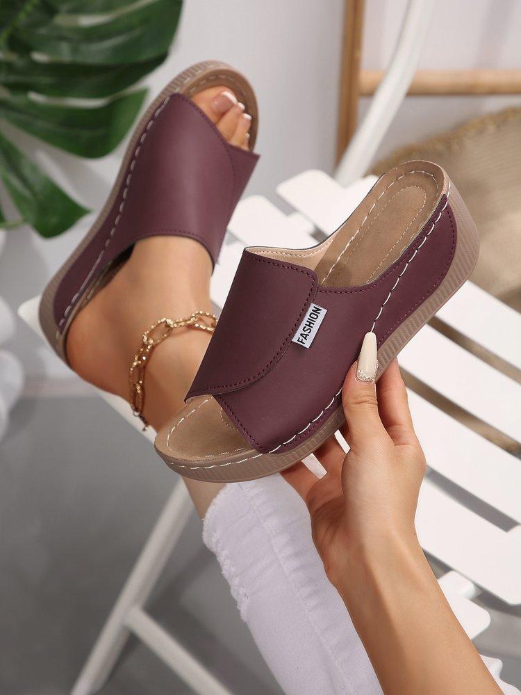 

Шлепанцы на танкетке, туфли с открытым носком, шлепанцы, пляжная женская обувь, шлепанцы 43 бордовый