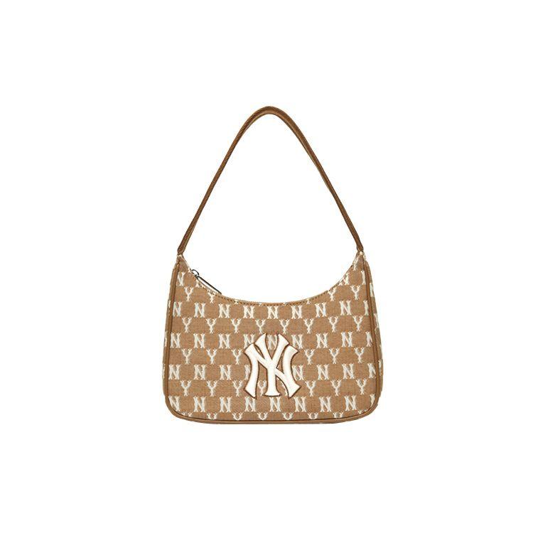 MLB Sports Old Flower Logo Full Mark Polyester Underarm Tote Shoulder Bag Regular Women bags Beige 3ABQS011N-50BGS Beige