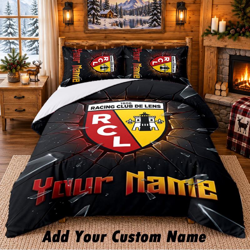 Racing Club De Lens Pattern Bedding 3Pcs Set Custom Name, Bed Sheet And Pillowcases For Home Bedroom