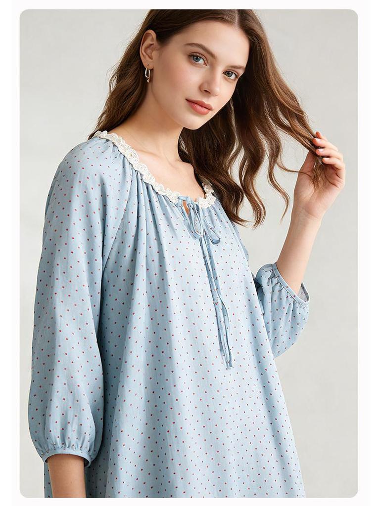 Rochie Pijama din Dantelă pentru Femei Primăvara 2026 - Stil Prințesă Dulce Japoneză, Mânecă Lungă, Material Ușor pentru Interior și Exterior