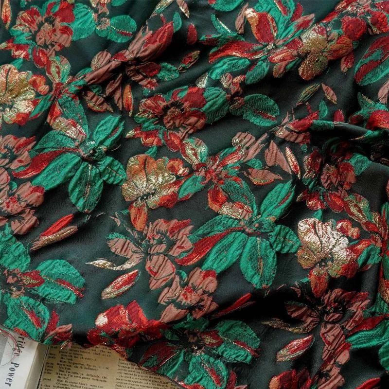 Yarn-dyed Gold Flower Pink Purple Relief Jacquard Fabric High-end Cloth Women's Dress Skirt Vest Sewing Decorative Fabric