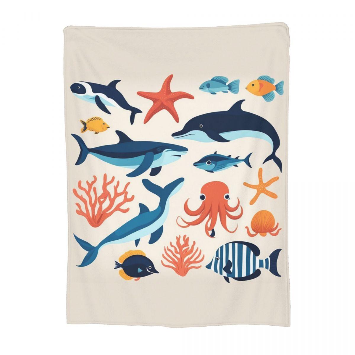 

Aquatic Fish Ocean Animals Blankets Soft Warm Flannel Throw Blanket Cover for Bed Living room Picnic Travel Home Sofa 30x40in