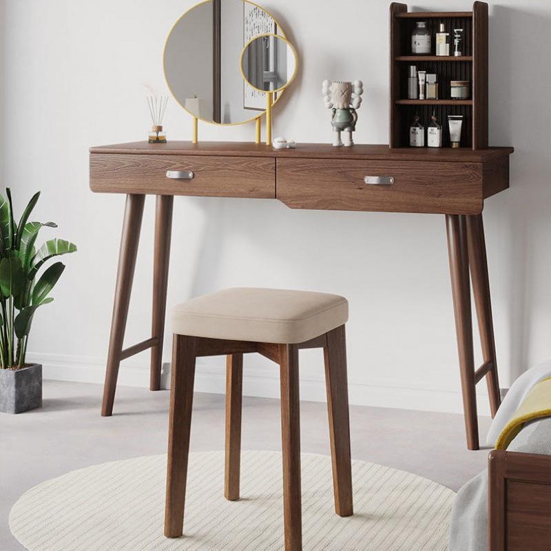 Modern Dining Stool Set - Solid Wood Upholstered Seat, Stackable Study Chair & Wear- Resistant Tech Fabric Bench for Home Cafe