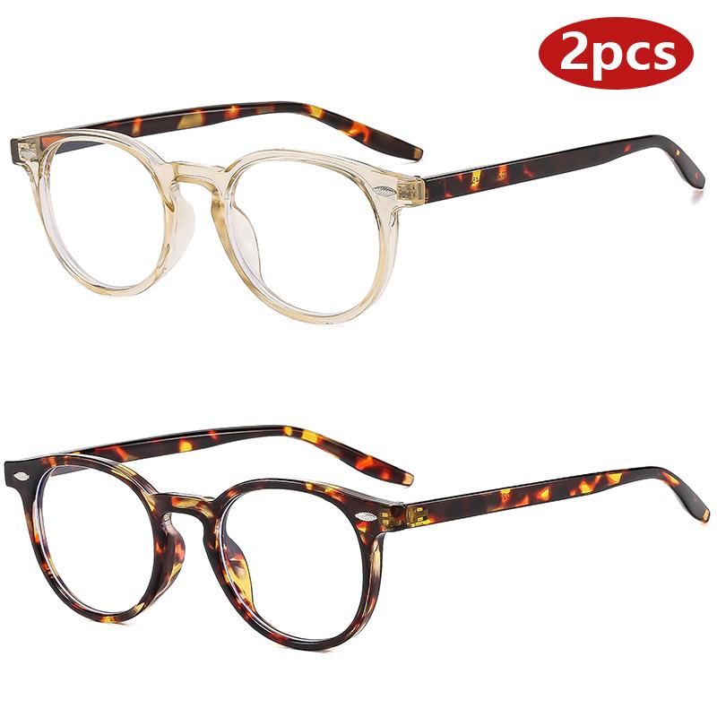 

2pcs Sets Brand Stylish Round Glasses Female Luxury Design Compact Eyeglasses for Male Driving Women Anti-Blue Lightweight Eyewear