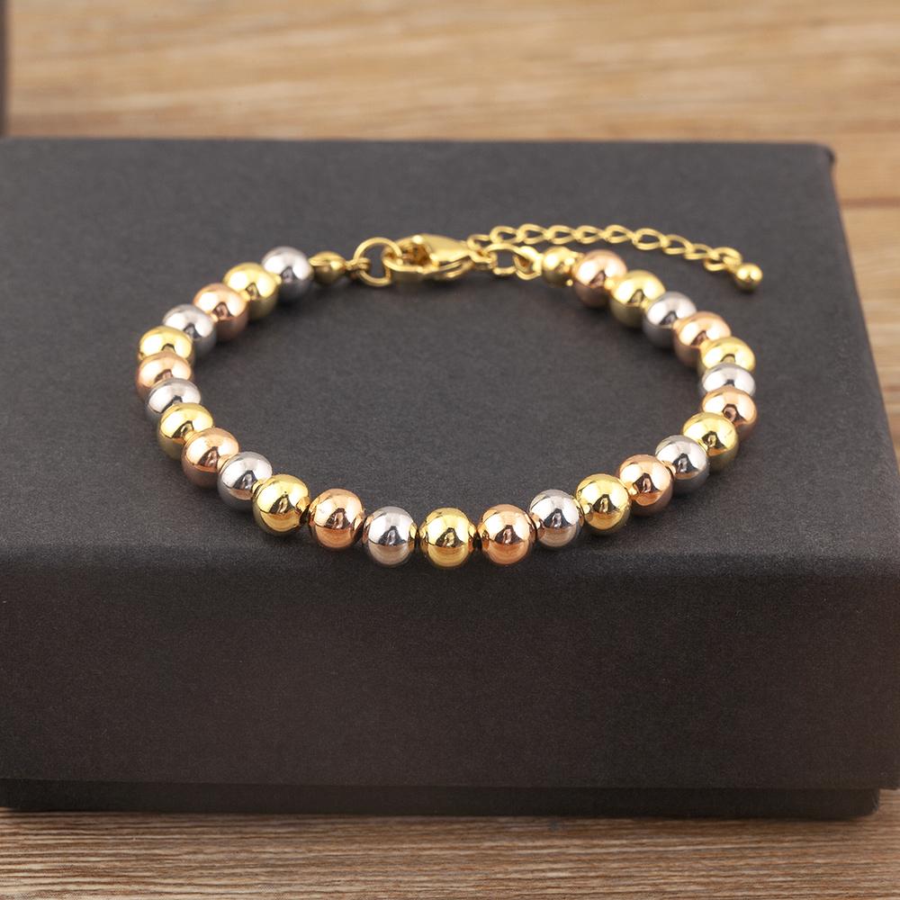 AIBEF Classic Simple Copper Round Bead Bracelet Gold/Silver/Rose Color Women Adjustable Bangle Jewelry Accessories Birthday Gift