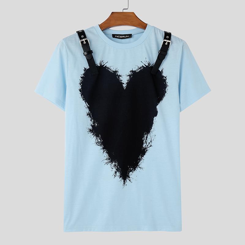 

INCERUN Мужские летние повседневные футболки с круглым вырезом и коротким рукавом с принтом 3XL синий