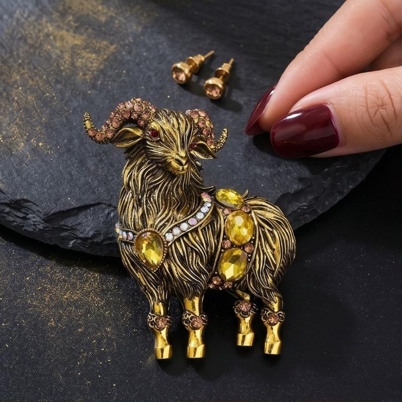 Unique Rhinestone Goat Brooch Scratch-resistant Alloy Animal Sheep Pin for Women Men Formal Wear Decoration Gift