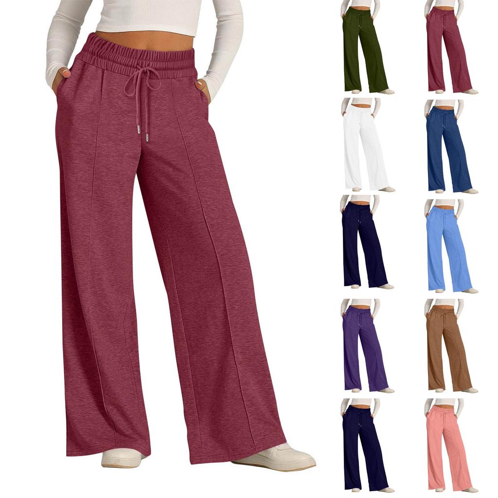 Women's Pants Fashion Casual Pants Solid Color Drawstring High Waist Pants With Pockets