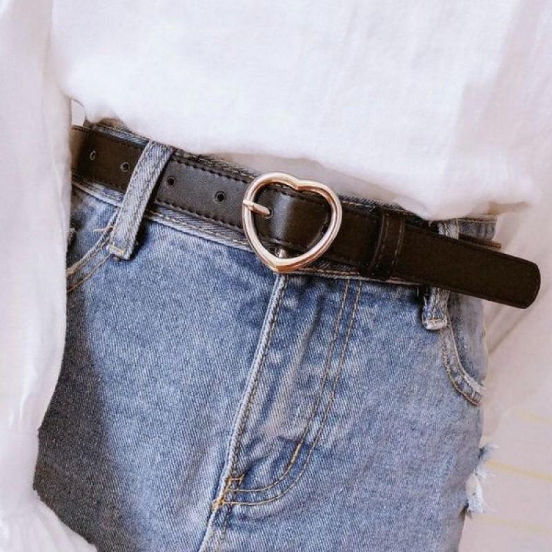 

Модный Простой Женский Ремень с Круглой Пряжкой со Стразами, Идеально Подходит для Джинсов и Повседневной Носки Black Heart