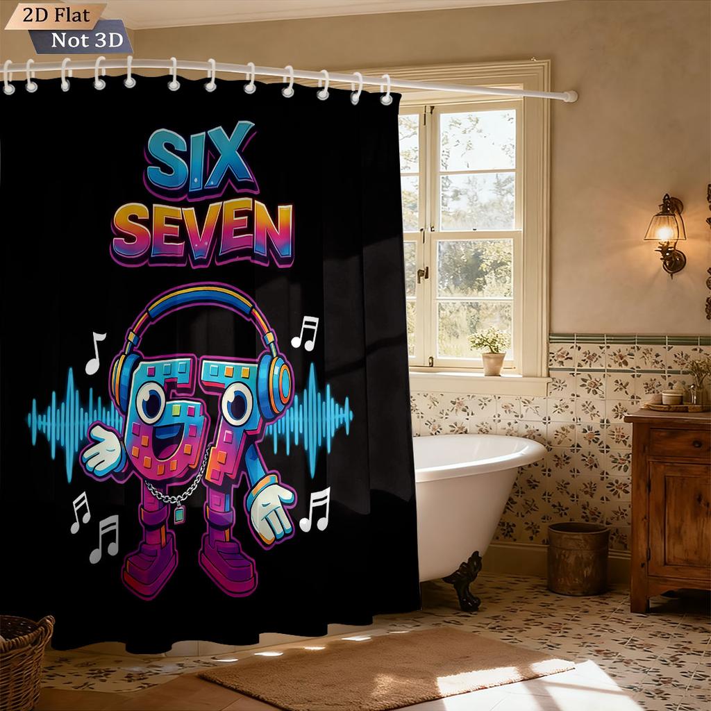 1Pc Funny 67 Music Element Printed Waterproof Shower Curtain Partition Privacy Hanging Curtain, With 12 Hooks
