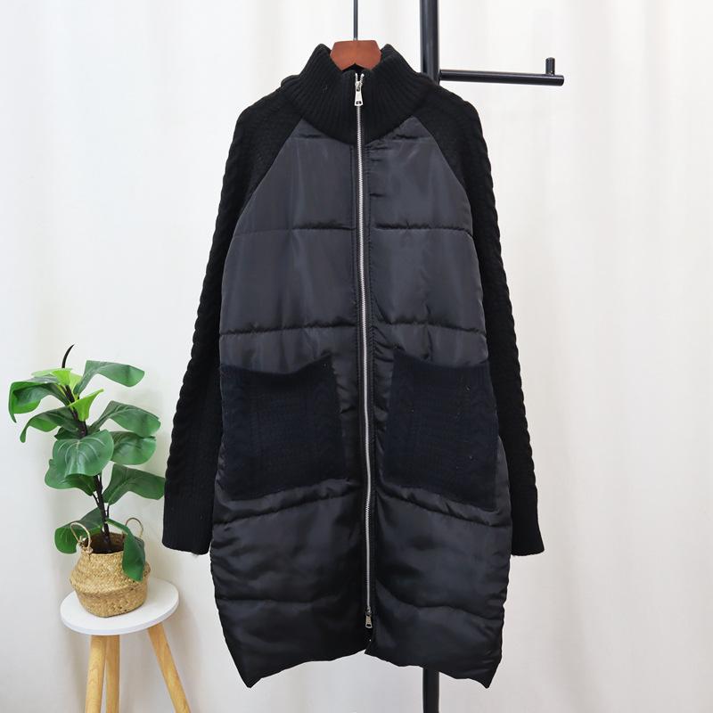 

Дизайнерская хлопковая одежда, сшивная кофта-жакет, новая осенне-зимняя, длинная, на молнии, свободная, универсальная вязаная кардиган для женщин one size fits all чёрный