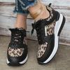 Damenmode-Sneaker mit Leopardenmuster - Lässige Schnür-Plateauschuhe mit EVA-Sohle, Innenseite aus Stoff, Ganzjahres-Low-Top-Design