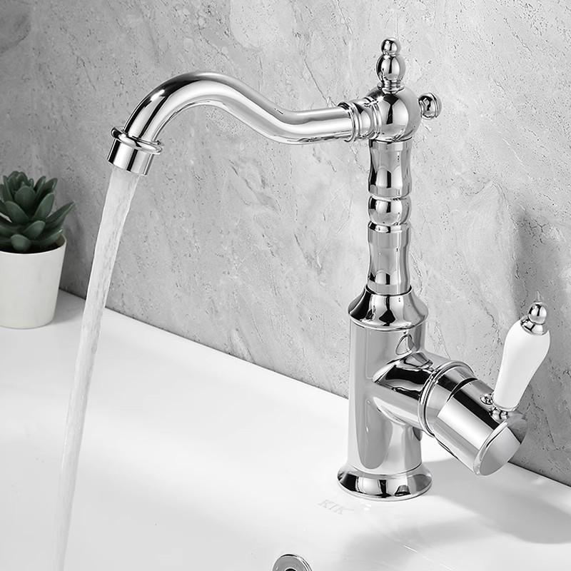 Antik brons handfat kran Guld badrumskran Däckmonterad Svart kökskran diskbänk kran Varm Kall Krom handfat Kran Mässing