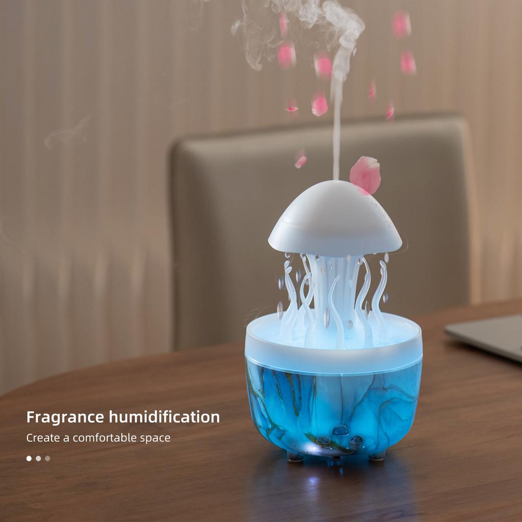 Rotating Raindrop Jellyfish Humidifier V71A With Essential Oil Diffuser Colorful Lights Remote Control/300mL Tank