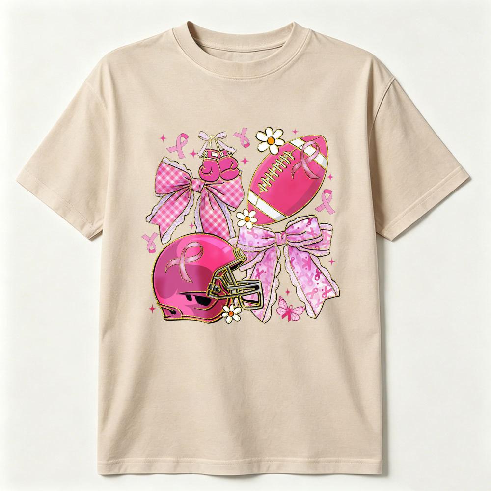 Preppy Football Breast Cancer Graphic T Shirt Coquette Breast Cancer Awareness Tee Ribbon Cheer Football Mom Girly Game Day Tops