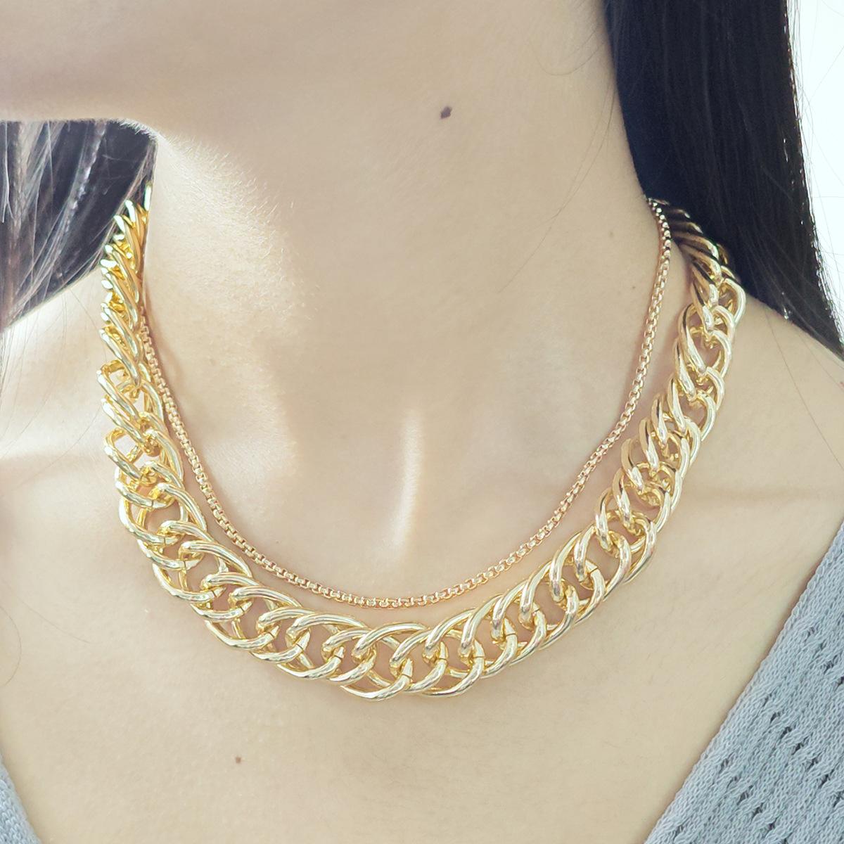 Exaggerated Creative Personality Chain Necklace, Niche Minimalist Design Punk Double-Layer Clavicle Chain Woman