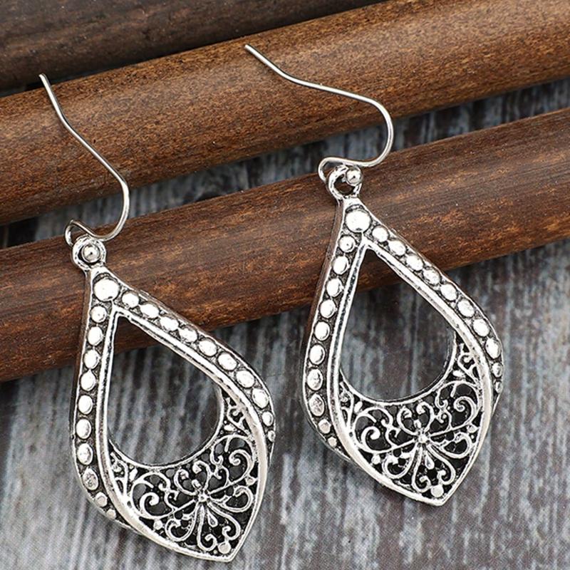 Para Minimalistycznych Winylowych Boho Metalowych Kolczyków z Wzorem Kwiatowym