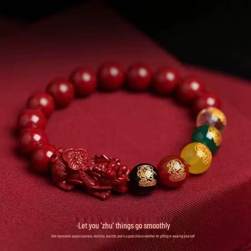 Natural High-Content Cinnabar Wealth Bracelet - Purple Gold Imperial Red Sand