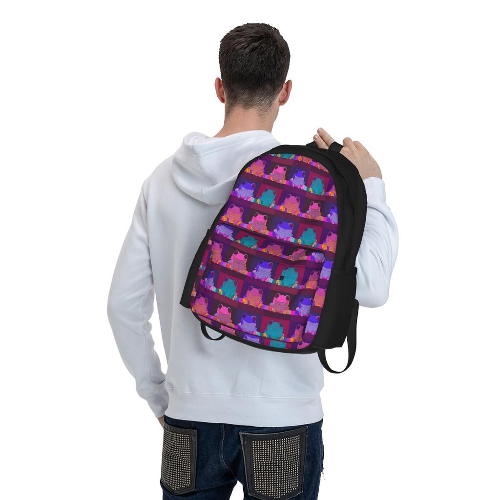 Süßer Frosch-Print Rucksack Bunte Tier Wanderrucksäcke Mädchen Design Print High School Taschen Ästhetischer Rucksack