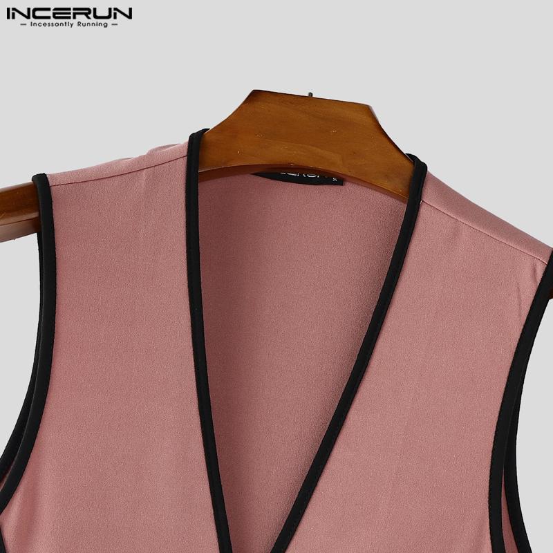 INCERUN 2PCS Men Sleeveless Stitching Waistcoat and Long Pants Outfits Sets