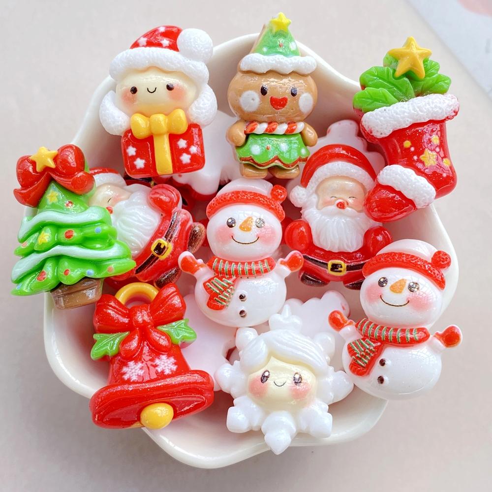 10Pcs New Cute Resin Christmas Snowman, Tree,small Bell Series Flat Back Scrapbooking DIY Jewelry Craft Decoration Accessories