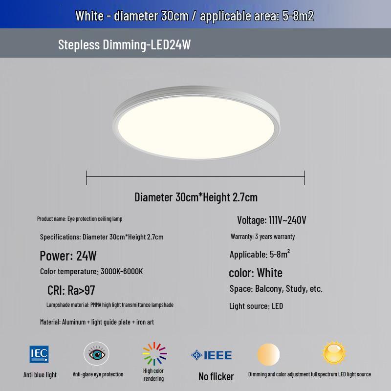 Ultra-Thin Minimalist Ceiling Light with Full Spectrum Eye Protection for Living Room or Bedroom