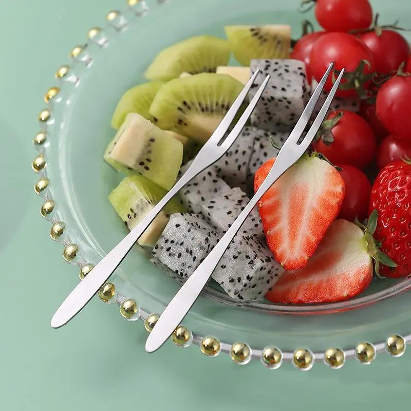 10 Pcs Stainless Steel Two-tine Fork Fruit Fork Set Tableware Multiple Use Snack Cake Dessert Forks Cafeteria Home Flatware