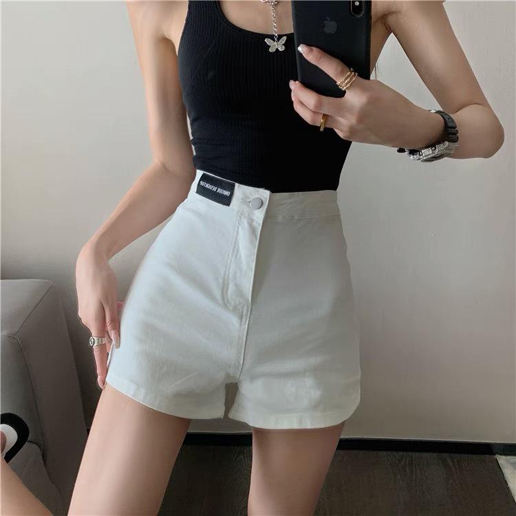 

Spicy Girl Women s Chic High Waist Slimming Straight Leg Summer 2022 Patch Elastic Shorts Small