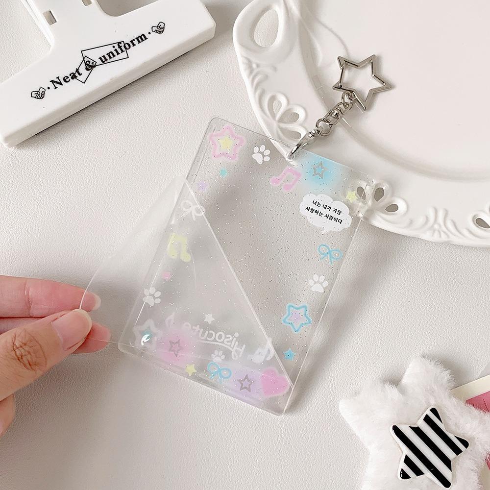 Acrylic 3 inch Photocard Holder Glitter with Pendant Keychian Photo Frame Keychain Bus Card Credit ID Bank Card Holder