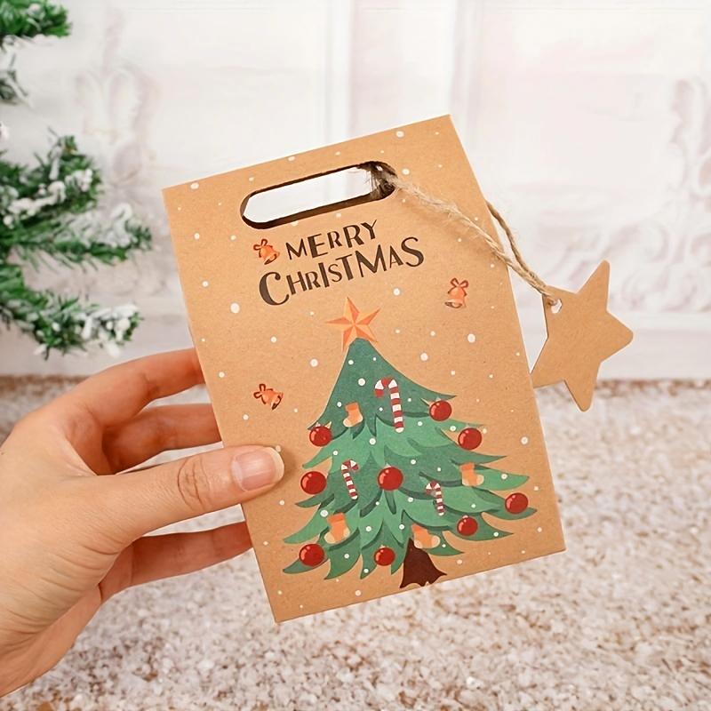 24PCS Eco-Friendly Christmas Candy Packaging Box Brown Kraft Paper Christmas Party Favor Bag 9.4X6X14cm