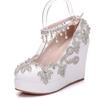 Women Pumps Sexy Fashion Extremely Rhinestone Pointed Toe Buckle Strap PU 10CM Wedges high heels String Bead Girls Women Shoes