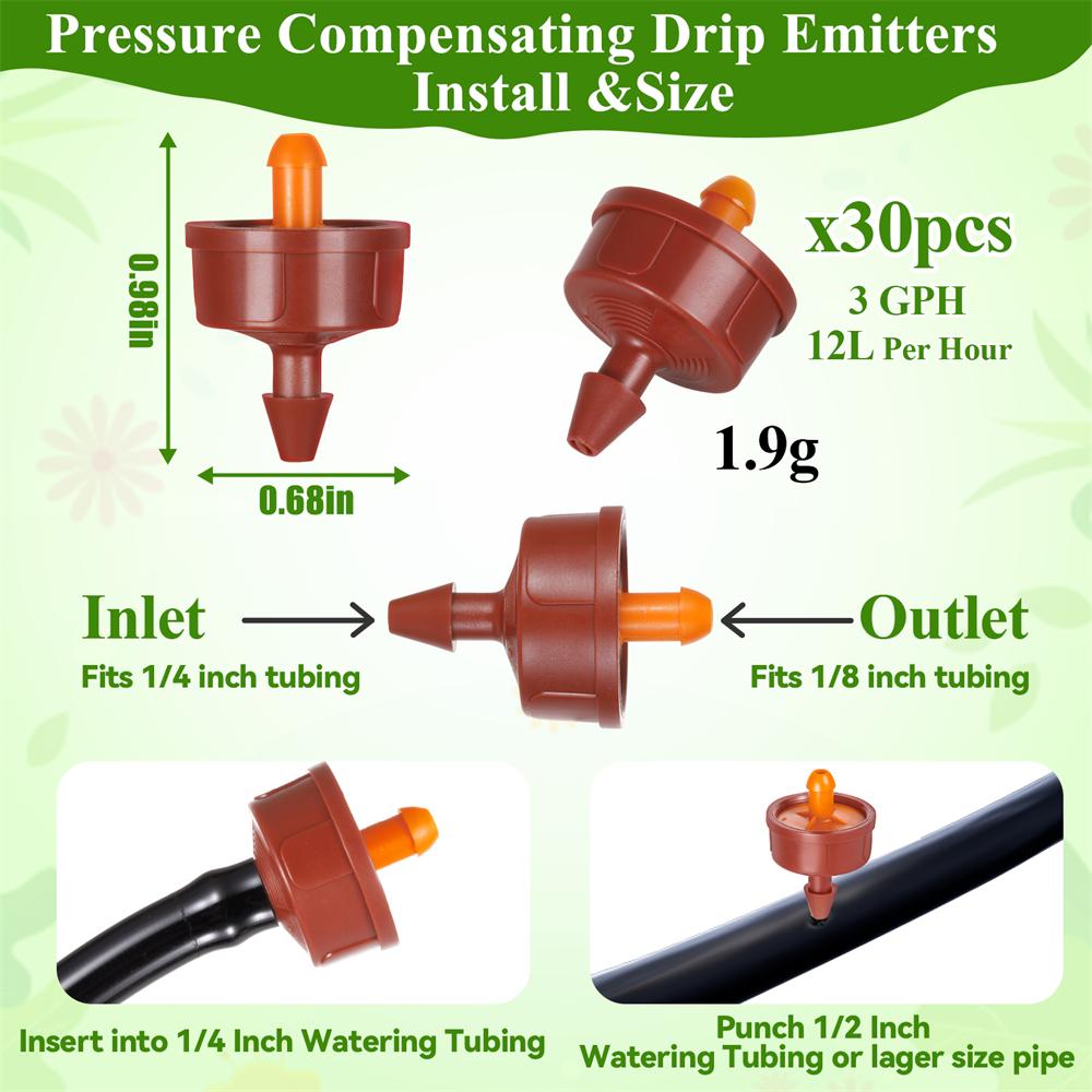 200Pcs Pressure Compensated Drippers 1/2/3/4/8/12/16 L/H Garden Drip Compensation Emitters Irrigation Steady Flow Regulators