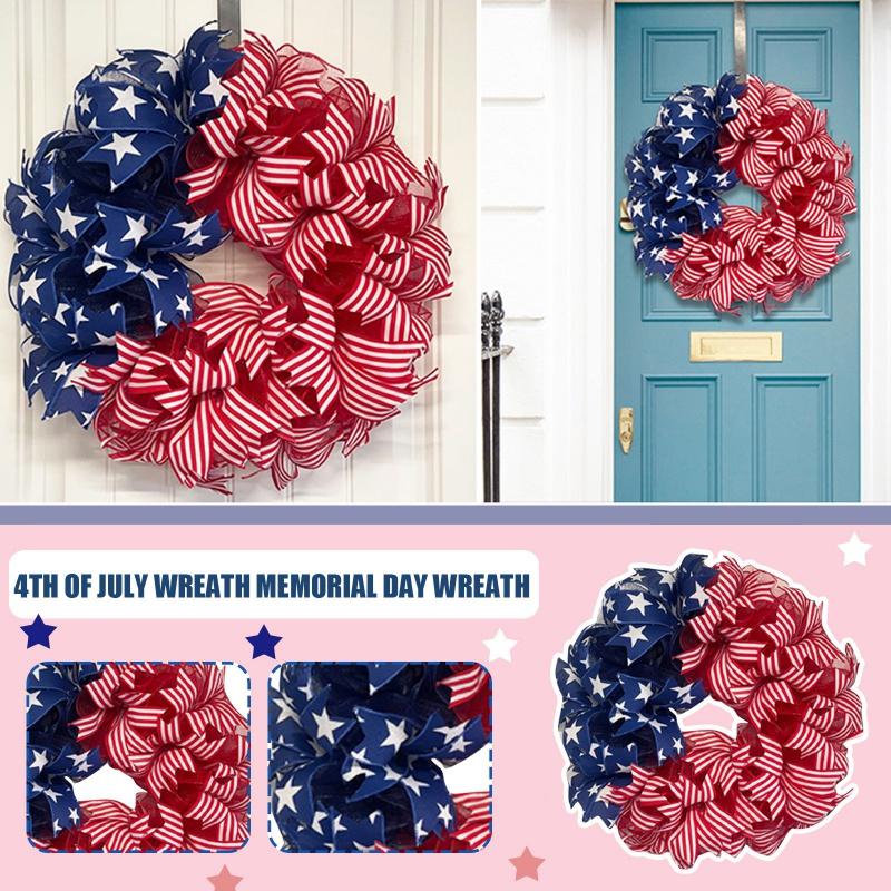 Independence Day Wreath 4th Of July Front Door Red White Blue Wreaths Patriotic Flag Garland for Front Door Window Wall Decor