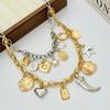 Fashion Metal Lava Five-Pointed Star Love Pendant Necklace, Creative Stacking Collarbone Chain Necklace