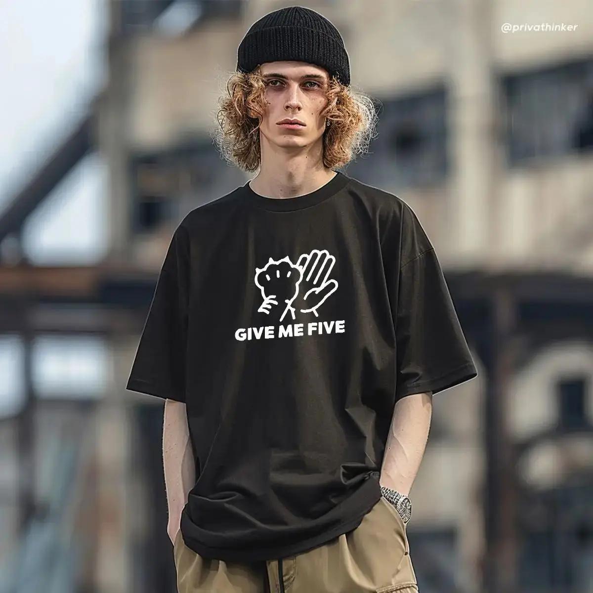 

Give Me Five Футболки с мультяшным принтом для мужчин Уличная одежда в стиле хип-хоп с коротким рукавом и круглым вырезом Свободные повседневные топы 100% хлопок Мужские футболки XXXXXL чёрный