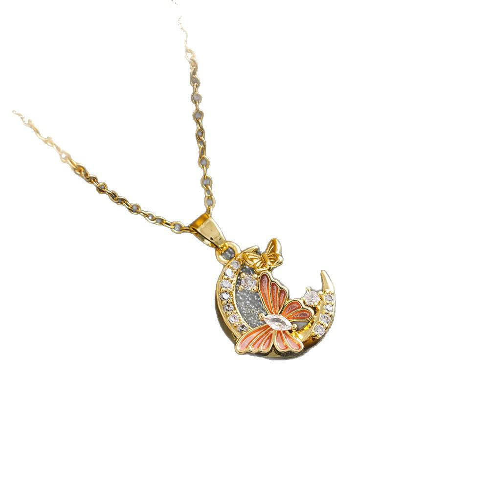 Elegant Moon Shadow Butterfly Necklace for Women – Rhinestone Clavicle Chain with Versatile Pendant