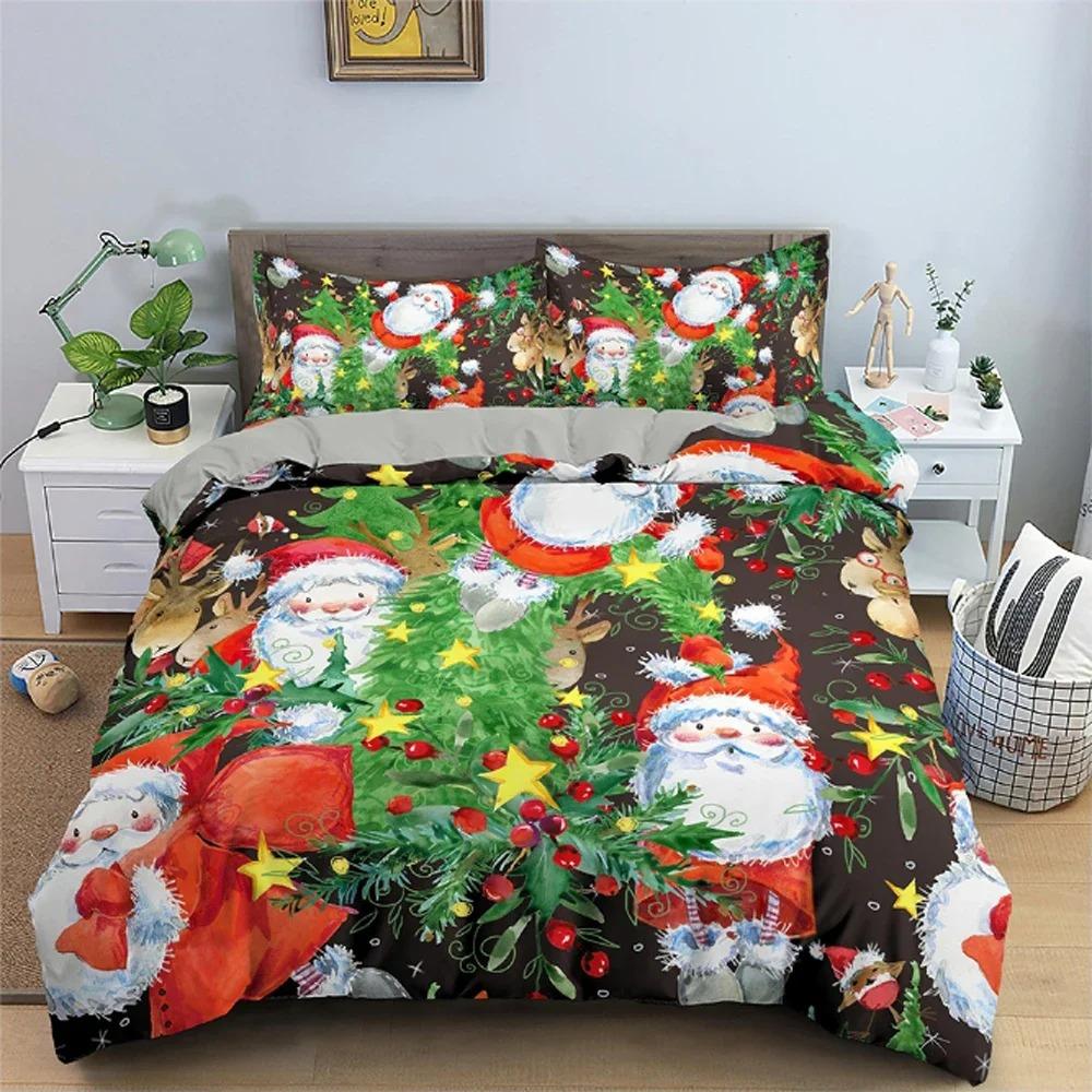 Christmas Decoration Bedding Set Luxury Soft Duvet Cover Set 3D Christmas Printed Quilt Cover King Queen Twin Size Home Textile