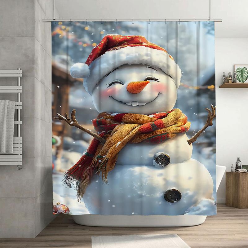 

Tuniu Charming Snowman Shower Curtain Winter Holiday Decor Festive Bathroom Set Cute Funny Xmas Backdrop W60H190(CM)-1 Pcs