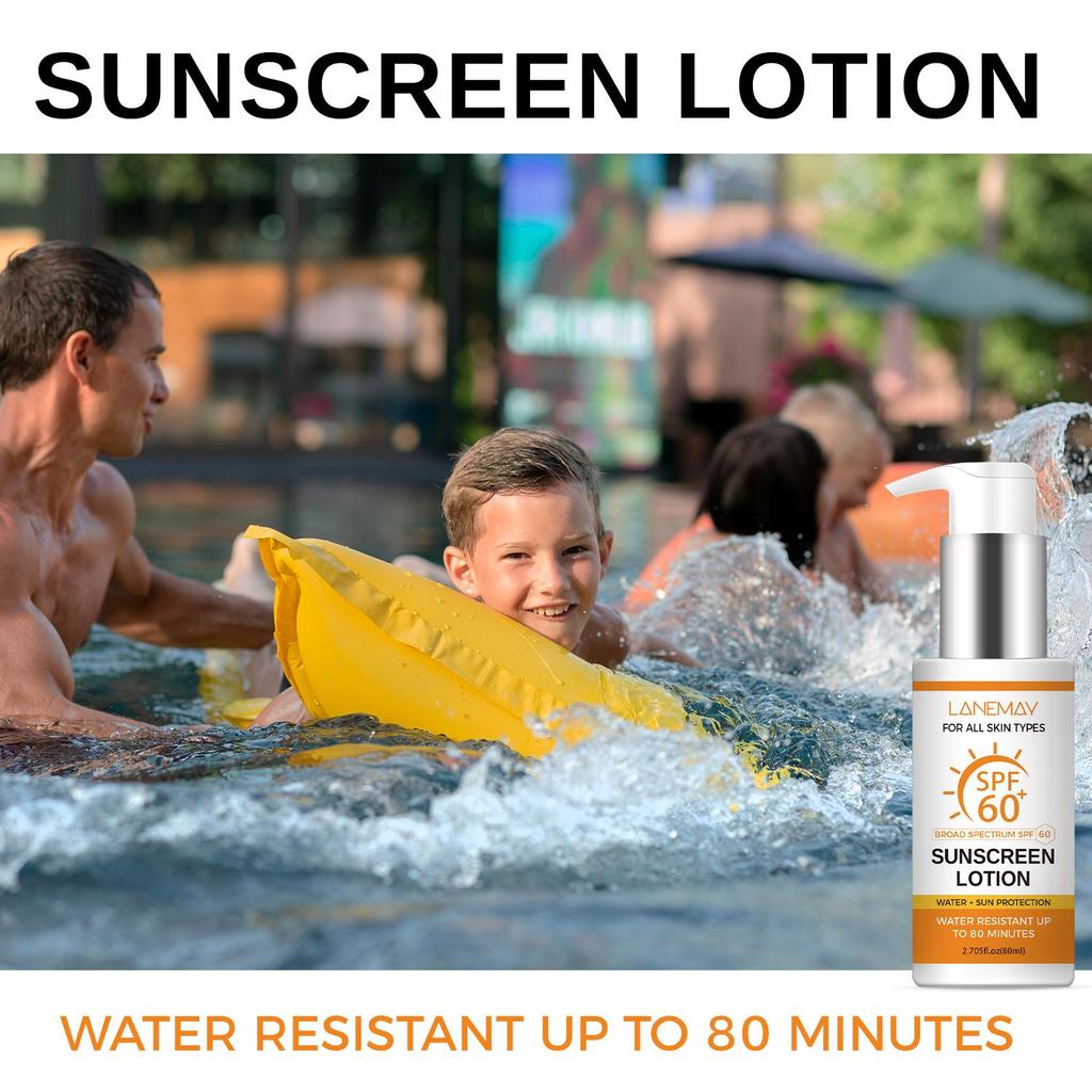 SPF60 Sunscreen Lotion with Coconut Oil & Shea Butter - Broad-Spectrum UV Protection -Lightweight & Non-Greasy, Daily Sun Protection For Skin,80ml