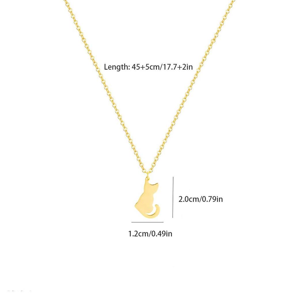 18K Gold Plated Stainless Steel Cute Cat Pendant Necklace for Women