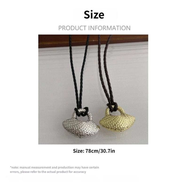 Collana con Cordoncino e Ciondolo in Paglia Intrecciata a Lunghezza Regolabile, Design Francese, per Uso Quotidiano e Feste
