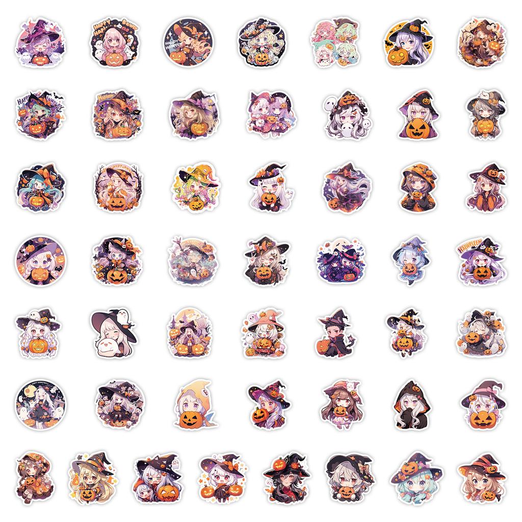 50 Cute Halloween Graffiti Stickers Mobile Phone Water Cup Stationery Box Decoration Stickers Waterproof Creative DIY Stickers