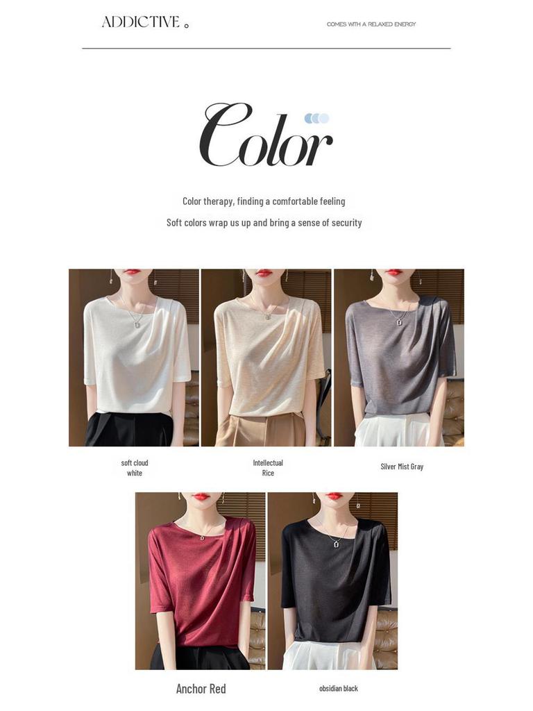 Women's Summer Slim-Fit Square Neck Pleated Knit Top