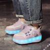 Kid's Roller Skates Removable Flat Charging LED Four Wheels Glowing Sports Shoes Pink Women's Glowing Sneakers