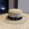 New Hepburn Style Elegant Temperament Woven Straw Hat Women's Flat Top Top Hat Wide Brim Ribbon Seaside Vacation Sun Protection