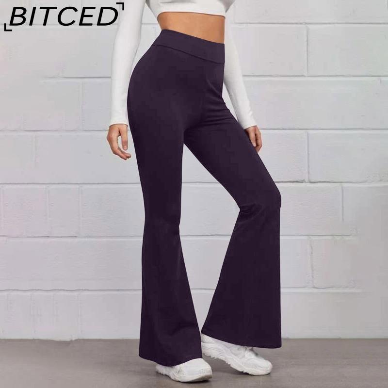 BITCED Women's Trousers Shiny Solid Color High Waist Trousers Spring Autumn Temperament Loose Straight Wide Leg Trousers Casual Wear
