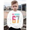 Kids Over 4Y Color Block Number 67 Print Sweatshirt Unisex Boys Girls Contrast Letter Crewneck Long Sleeve Sweat Top For 4-12 Years Old Children