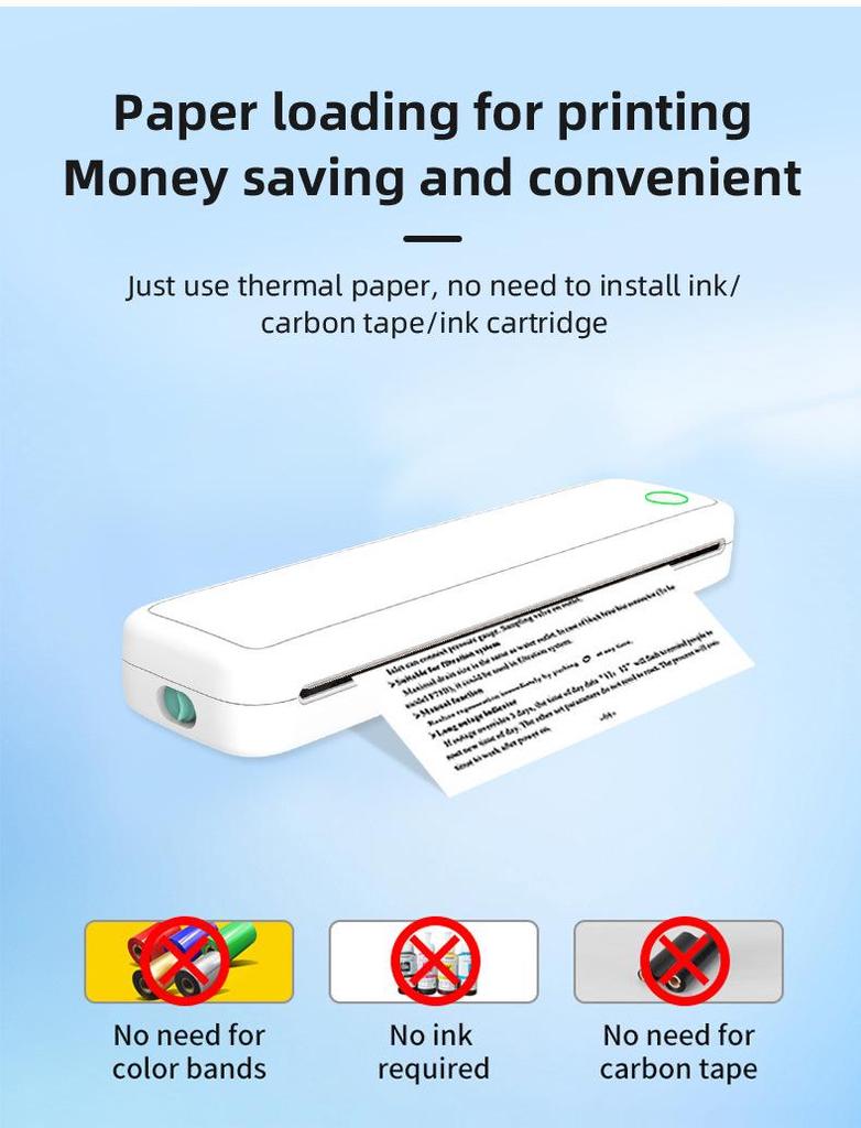 Portable Mini Thermal Printer - A4 Size, Mobile Phone Compatible