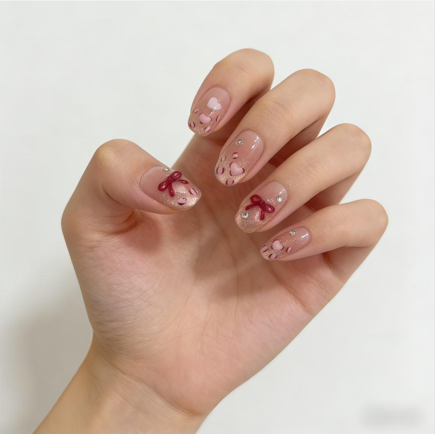 Gradient Heart Leopard Print Butterfly Glitter Press-On Nails in Versatile Pink Tones